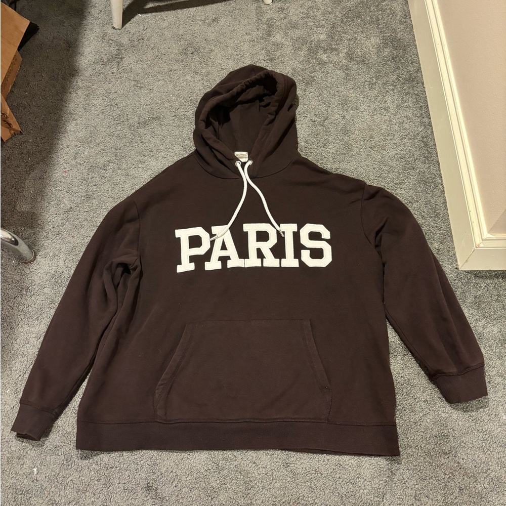 H&M Chocolate Brown Hoodie with Paris Embroidery